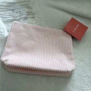 New NWT Lancôme Ribbed Cosmetic Pouch makeup bag zip closure 9”x7” pouch only